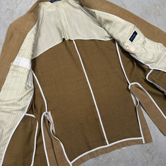 Coppley Blazer Wool Linen Silk Sport Coat Half Lined Hopsack Brown 44T - Picture 7 of 10